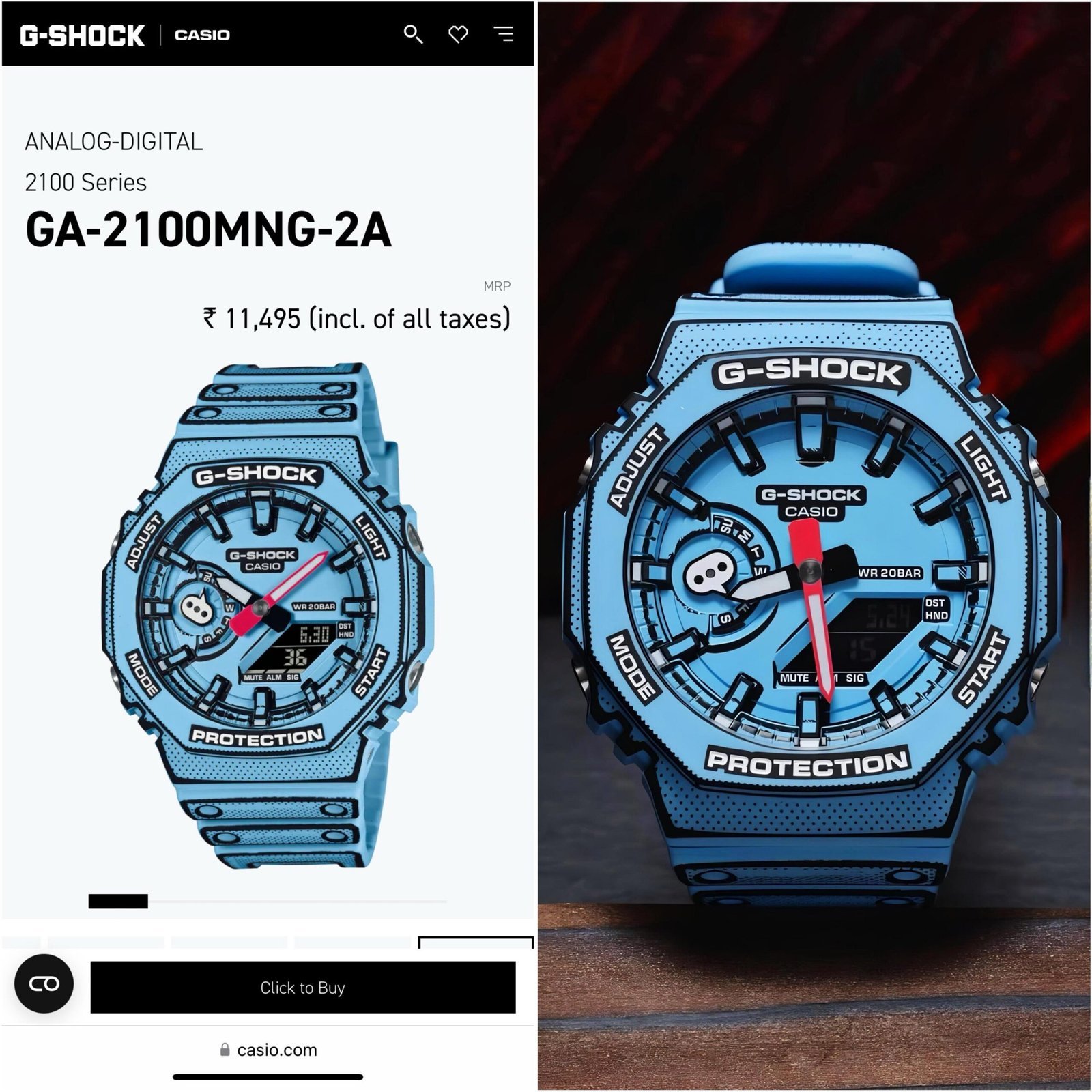 G SHOCK GA2100 MANGA BLUE WATCH - Image 2