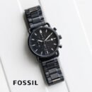 FOSSIL COMMUTER BLACK SILVER STAINLESS STEEL WATCH