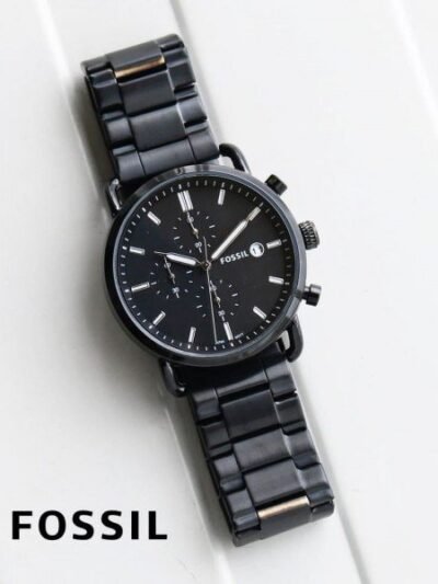 FOSSIL COMMUTER BLACK SILVER STAINLESS STEEL WATCH