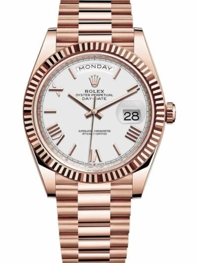 ROLEX DAY-DATE 40 PRESIDENTIAL FLUTED BEZEL WHITE DIAL WATCH