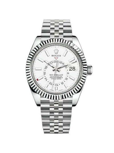 ROLEX SKY-DWELLER 42MM OYSTERSTEEL JUBILEE FLUTED BEZEL WHITE DIAL WATCH