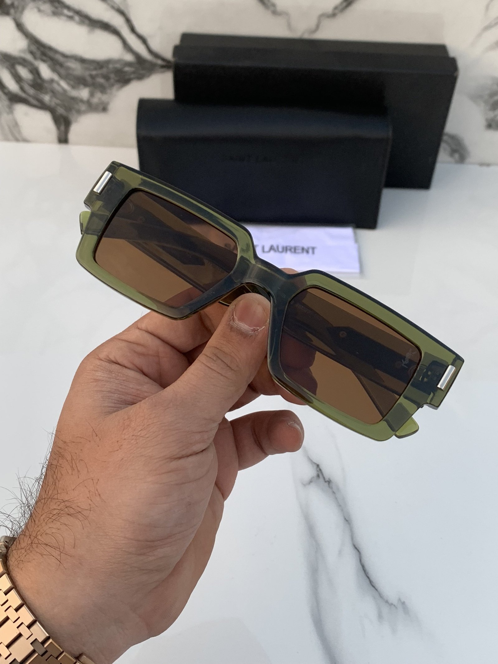 Branded Ys sant laurent green Sunglasses (With Original Kit) - Image 3