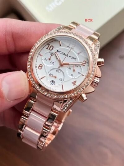 Michael Kors Mk Pink White Dial Diamond Ladies Watch
