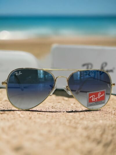 Branded Rb Gold Blue Aviator Sunglasses (With Original Kit)