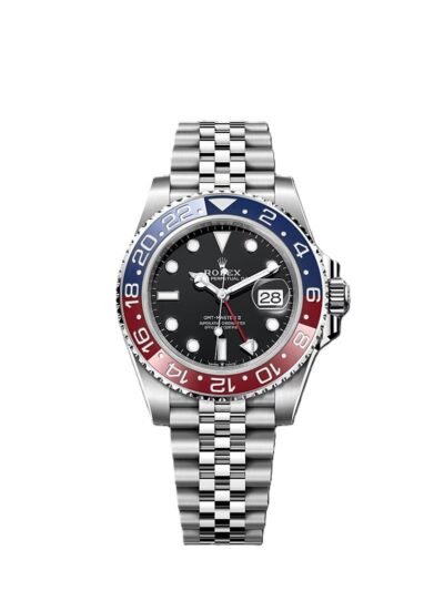 GMT-Master II red and blue Cerachrom bezel black dial and a Jubilee bracelet.